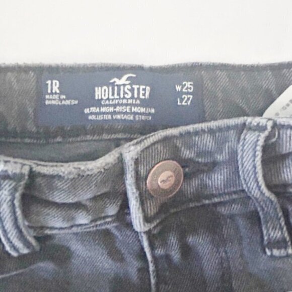 Hollister Grey 90's High Rise Relaxed Fit Denim Jeans size 25 ripped edge hem - Picture 7 of 7